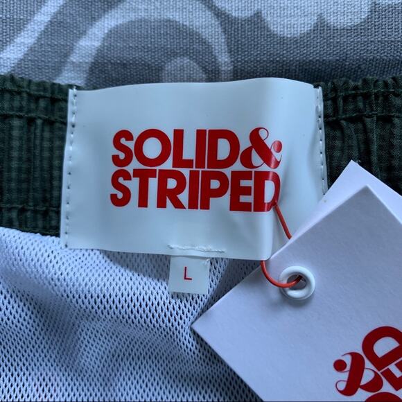 NEW Solid & Striped The Long Classic Swim Trunks (Sz L) Olive Seersucker - Picture 11 of 12